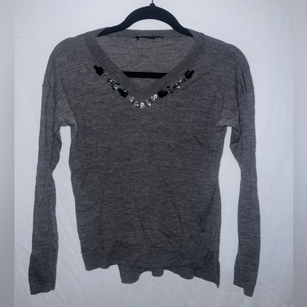 Ann Taylor Merino Wool Sweater with Jeweled Neckline